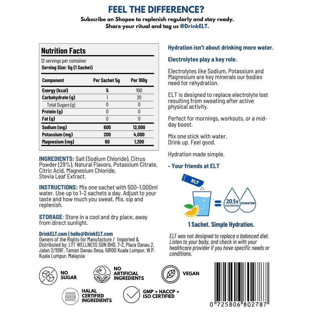 ELT Electrolyte Drink Base — Citrus Salt (12 Sachets)